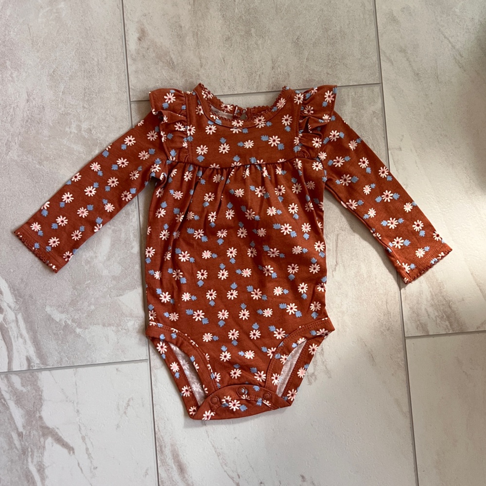 Carters brown floral long sleeve baby girl bodysuit size 6months